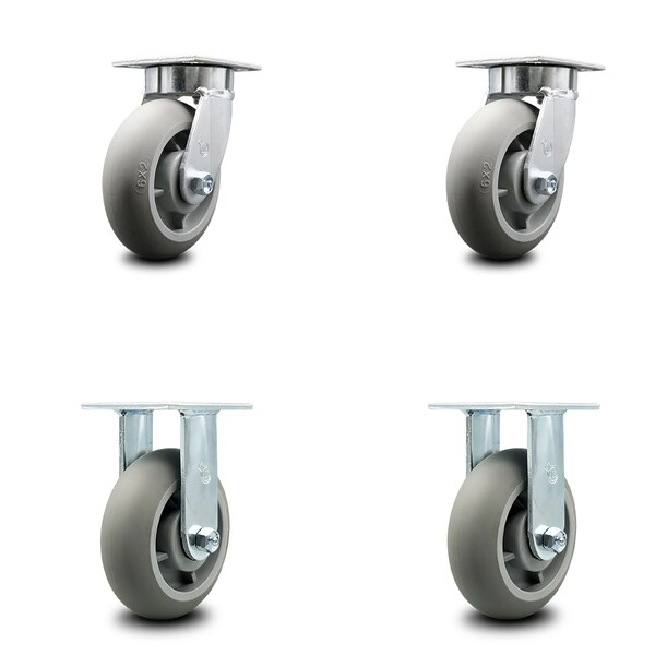 6 Inch Kingpinless Thermoplastic Rubber Wheel Swivel Caster Swivel 2 Rigid, 2PK